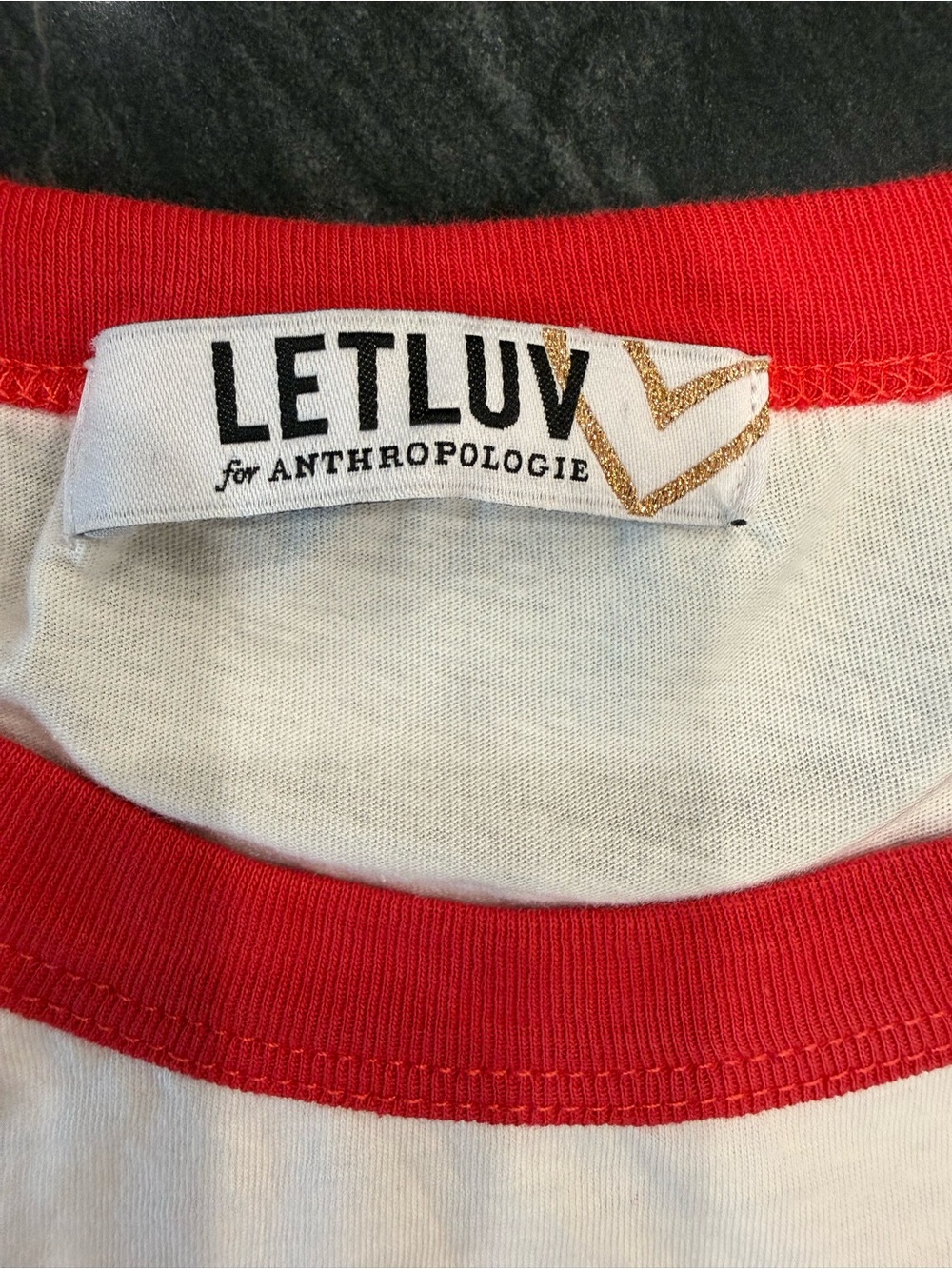Anthropologie White Tee with Red Star Graphic and Red Ringer Neck - Picture 2 of 7